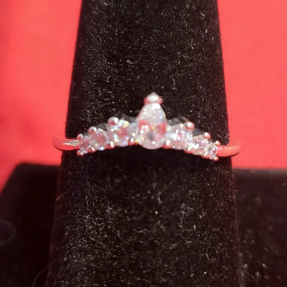 CZ Sterling Silver Tiara Style Curved Band Ring